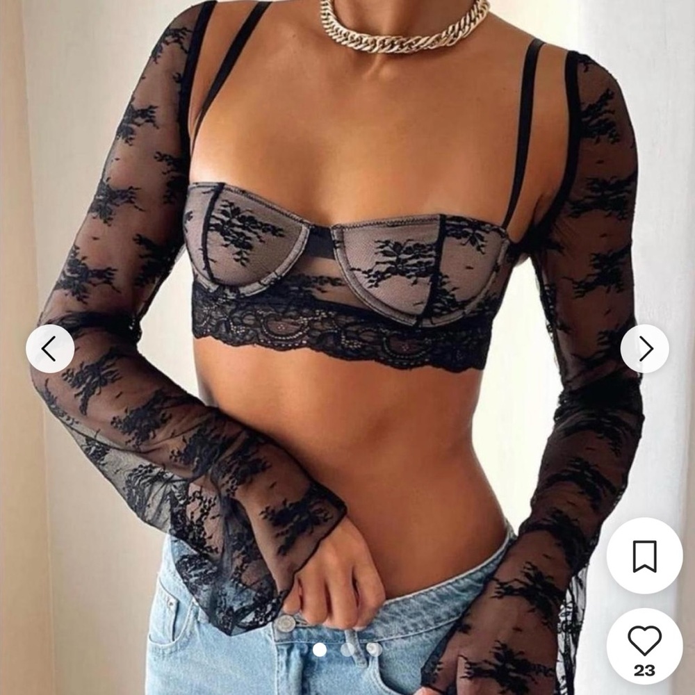 White Fox Boutique Hold It Down Long Sleeve Lace Crop